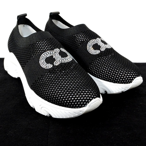 CASADEI 🇮🇹 WOMEN'S BLACK STREICH FABRIC FASHION SUMMER SNEAKERS - Picture 2 of 10